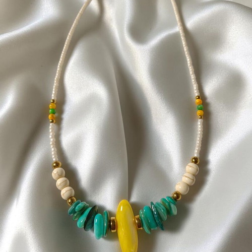 Lagoon Whisper handmade necklace new with natural stones yellow and white