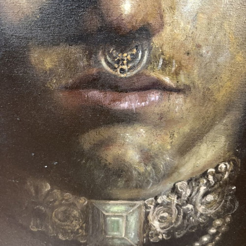 M. Tsakountis portrait oil painting in triple frame