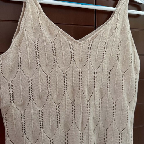 Knit top with straps and openwork design, beige, like new
