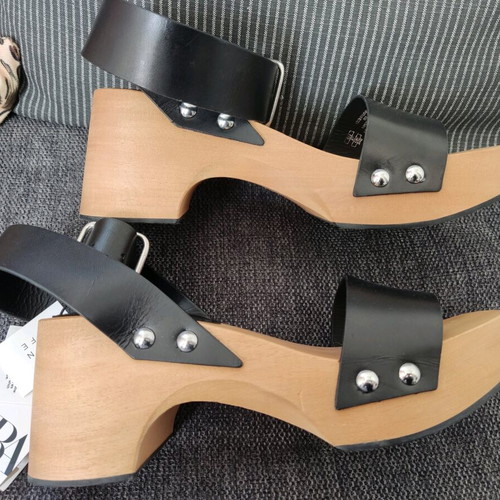 Zara leather wooden platform sandals new size 37 black and brown