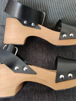 Zara πέδιλα δερμάτινα τσόκαρα ξύλινα καινούρια 37 μαύρο και καφέ