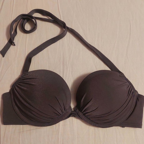 H&M bikini top with triple push-up and underwire, size 70B, grey and brown