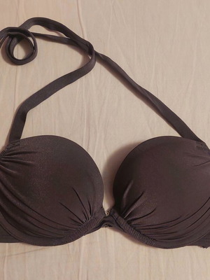 H&M bikini top with triple push-up and underwire, size 70B, grey and brown