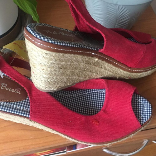 Paolo Bocelli Red Platform Espadrille Sandals Size 38.5 New