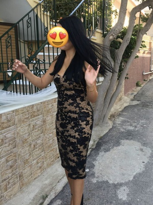 E.makkou evening dress with lace and sequins, black and nude, midi, like new