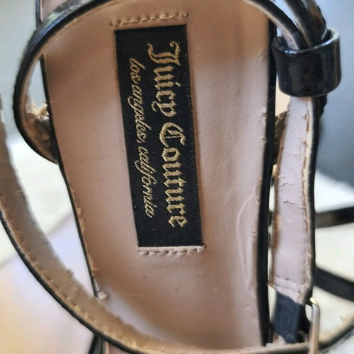 Juicy Couture patent leather sandals used, comfortable heel, size 39, black