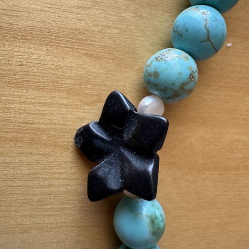 Boho Turquoise Beaded Necklace with Pearl Pendant like new
