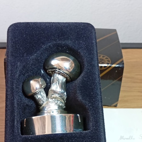 Marcello Giorgio vintage ασημένια βάση για κάρτες 925, σχέδιο μανιτάρι