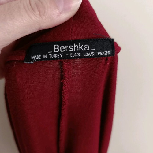 Bershka women's burgundy long-sleeve blouse with neck cord used