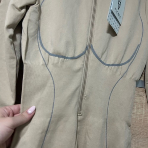 One-piece jumpsuit new, beige, elastic waist