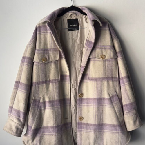 Pull&Bear plaid overshirt jacket in purple-beige shades like new