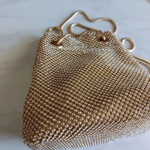 Gold evening bag new with rhinestones and removable chain