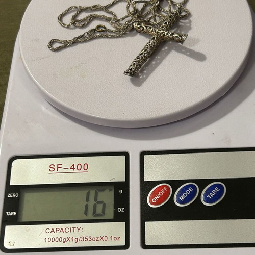 Vintage silver filigree cross with 925 silver chain, used