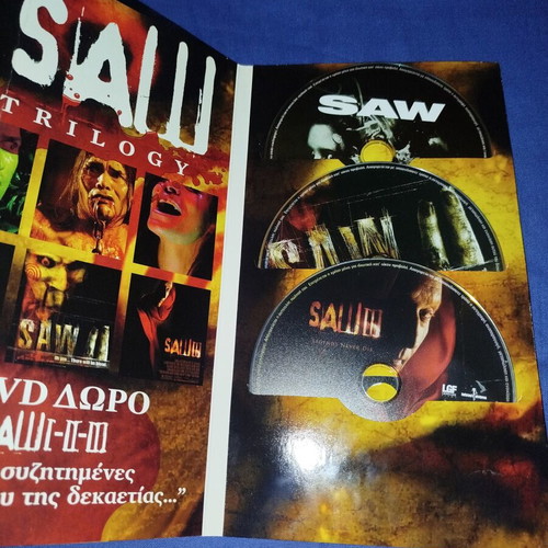 Saw Trilogy DVD set, psychological thriller, Greek subtitles