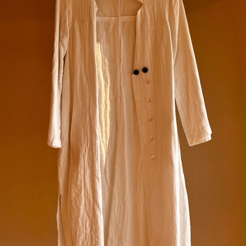 Cotton tunic dress white new, size Small with metal buttons