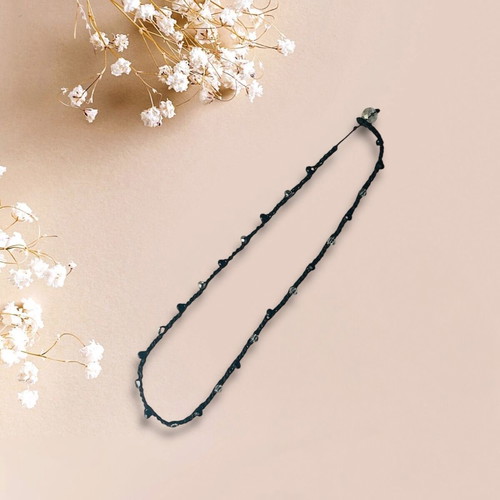 Macrame necklace new with small transparent and black crystal beads