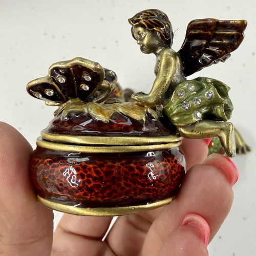 Vintage Handcrafted Trinket Box Collection with Bird, Fairy, Turtle & Frog