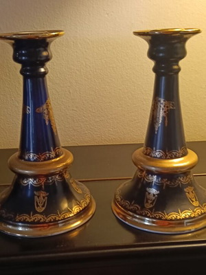 Limoges candle holders used, cobalt blue porcelain with gold details