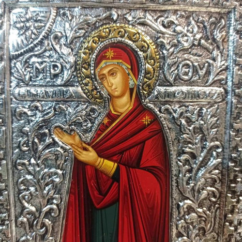 Panagia of Nafpaktos Silver Icon 950 Like New