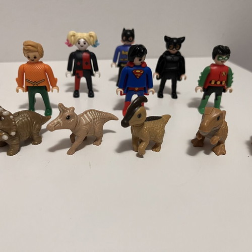 Kinder Surprise Miniatures like new, 4 dinosaurs and 6 Playmobil Marvel heroes