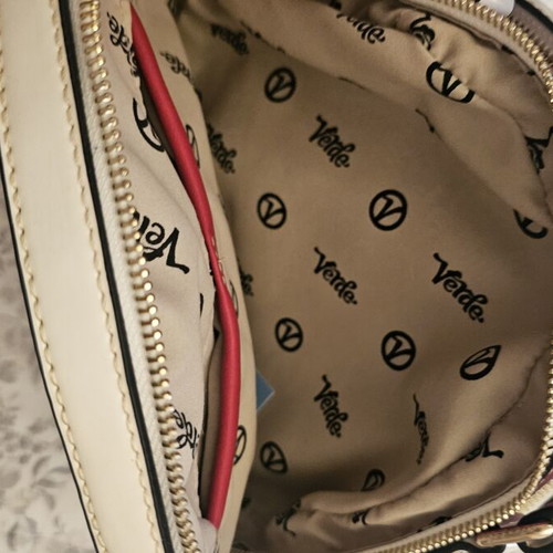 Verde crossbody bag with retro print, black and red