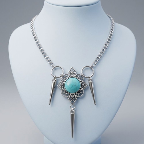 Steel necklace with turquoise stone and gothic details new