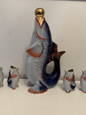 Vintage Soviet porcelain fish set, 7 pieces