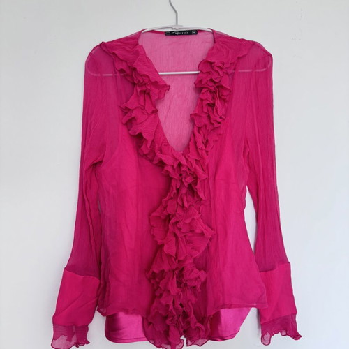 Raxevsky fuchsia see-through blouse with satin camisole like new