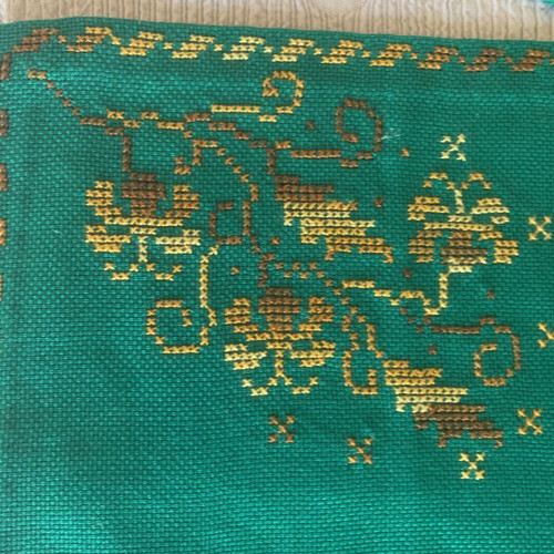 Vintage Handmade Cross-Stitch Table Set Like New