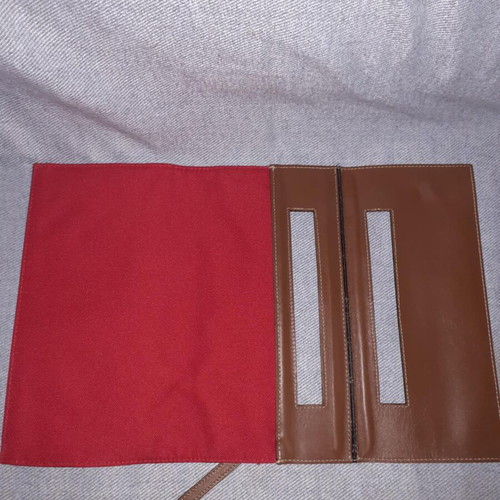 Lancel handbag like new, red and brown, fabric and leather