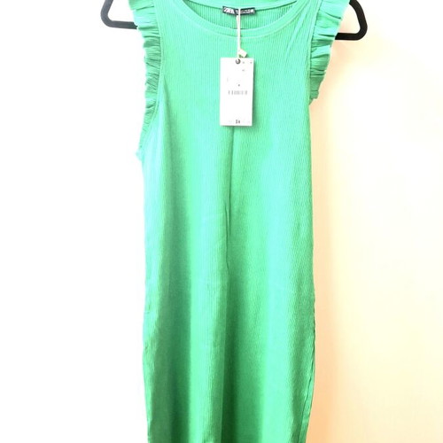 Zara green cotton midi dress with stripes