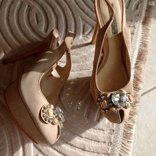 Zara peep-toe pumps size 41 like new, beige suede leather, 12 cm heel