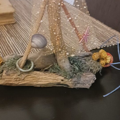 Decorative handmade boat from Kythera with sempre vive flowers