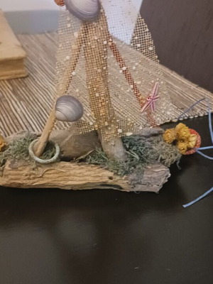 Decorative handmade boat from Kythera with sempre vive flowers
