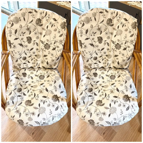 Set of 2 armchair cushions with filling and cover, floral pattern