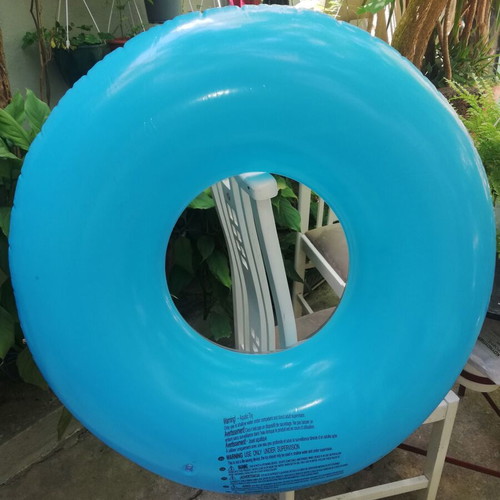 Two large inflatable rings used, one with blue glitter
