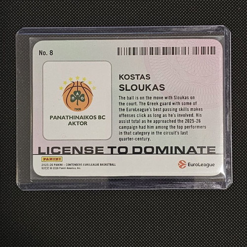 2025-26 Panini Euroleague Contenders Kostas Sloukas License to Dominate card new