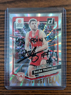 Κάρτα Sasha Vezenkov 2023-24 Panini Donruss EuroLeague Holo Laser σαν καινούργια, υπογεγραμμένη