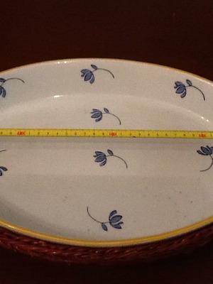 Oval porcelain serving platter with wicker base new