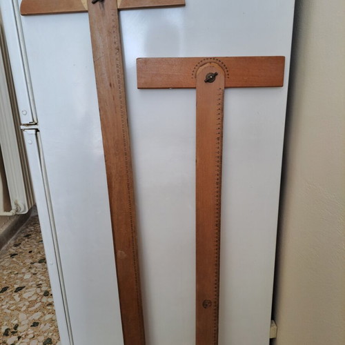 Wooden T-Squares used, set of two with 100cm and 85cm