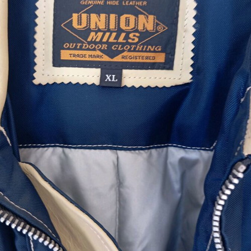 Union Mills leather jacket new, size XL, blue and beige
