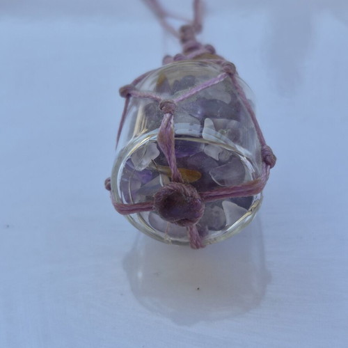 Amethyst pendant bottle necklace with waxed cord