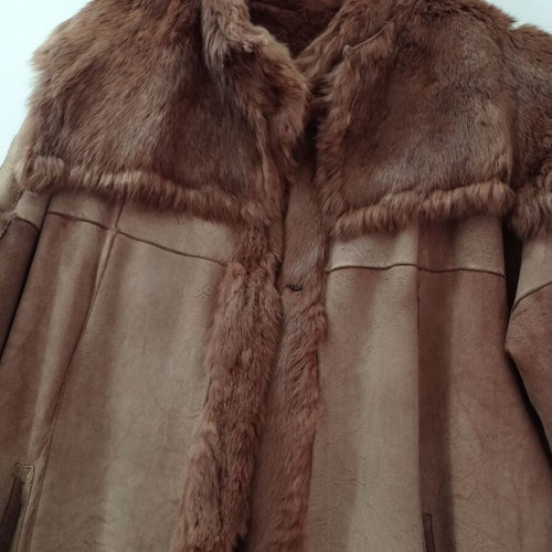 Leather coat with eco fur used, brown Aris