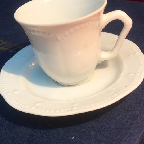 Antique Château Valmont coffee set 12 pcs like new, white embossed porcelain