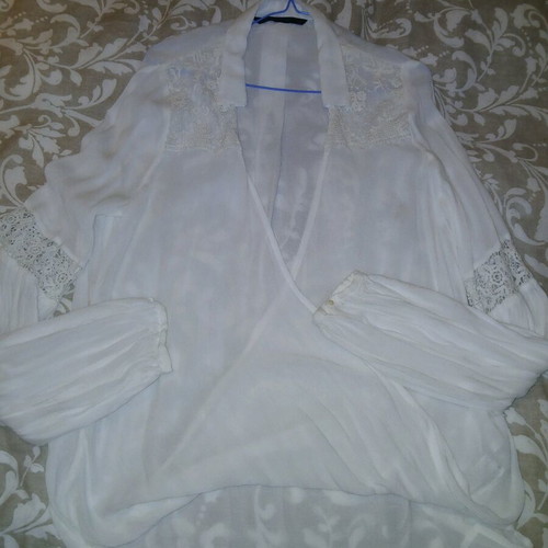 Zara shirt blouse white beige, size M 100% cotton