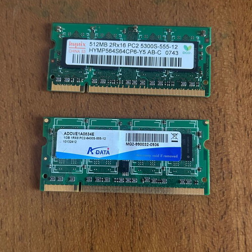 Laptop RAM DDR2 used, 1GB A-DATA & 512MB Hynix modules