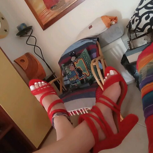 Red suede sandals size 37 like new, heel height 11cm