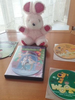 Vintage children's DVD set of 4 movies with plush bunny gift
