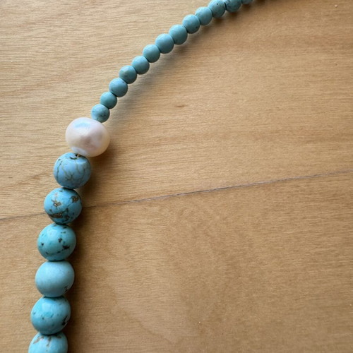Boho Turquoise Beaded Necklace with Pearl Pendant like new