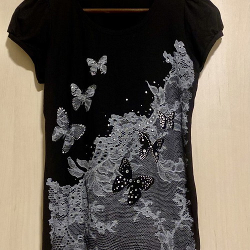 Anais blouse like new, black, decorated with butterflies and rhinestones